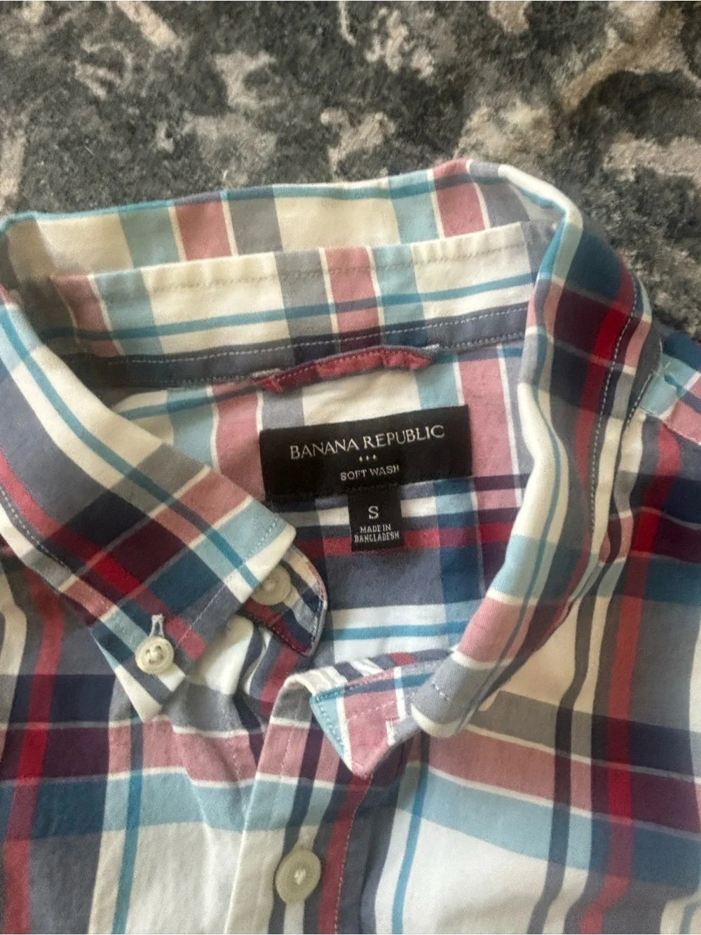 Banana Republic Plaid Button-Down Shirt - Blue, Burgundy & White